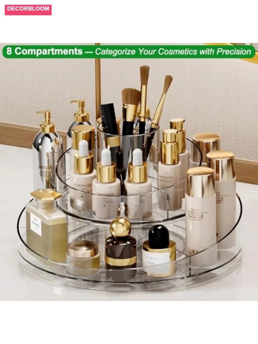 360 Rotating Acrylic Makeup Organizer with Brush Holder